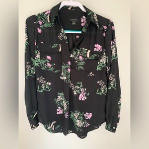 Ann Taylor Factory Black & Purple Floral Blouse